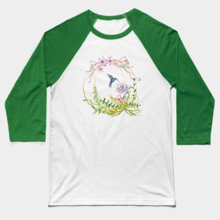 Glittering Golden Floral Hummingbird Terrarium Baseball T-Shirt